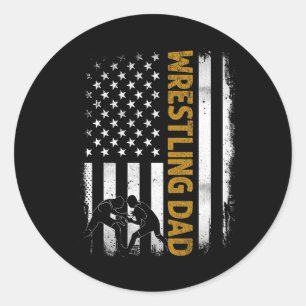 Wrestling Dad T American Flag 4th Of July Fathers  Classic Round Sticker