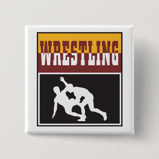 wrestling design 15 cm square badge (Front)