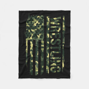 Wrestling Flag Camo Patriotic Wrestler Men Women Fleece Blanket