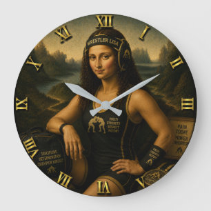 Wrestling Funny Mona Lisa Large Clock
