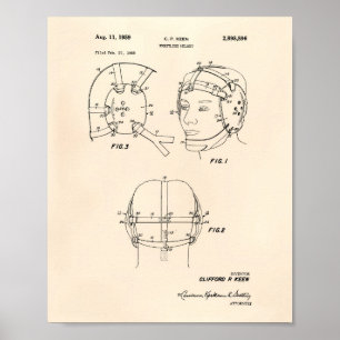 Wrestling Helmet 1959 Patent Art Old Peper Poster