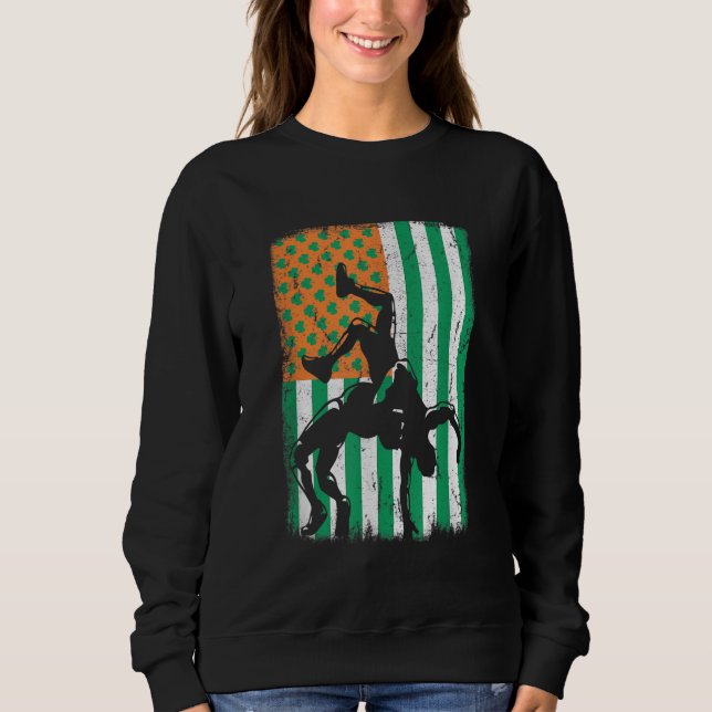 Wrestling Irish USA American Flag St Patrick's Day Sweatshirt (Front)
