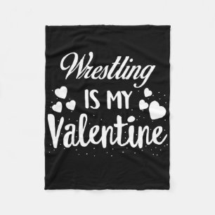 Wrestling Is My Valentine Kids Valentines Day Red Fleece Blanket