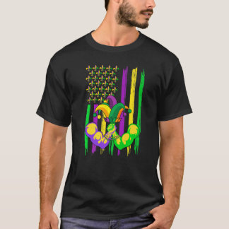 Wrestling Jester Hat Retro American Flag Mardi Gra T-Shirt