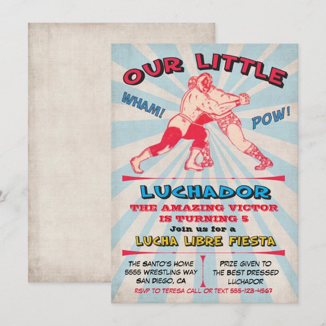 Wrestling Lucha Libre Birthday Fiesta Party Invitation (Front/Back)