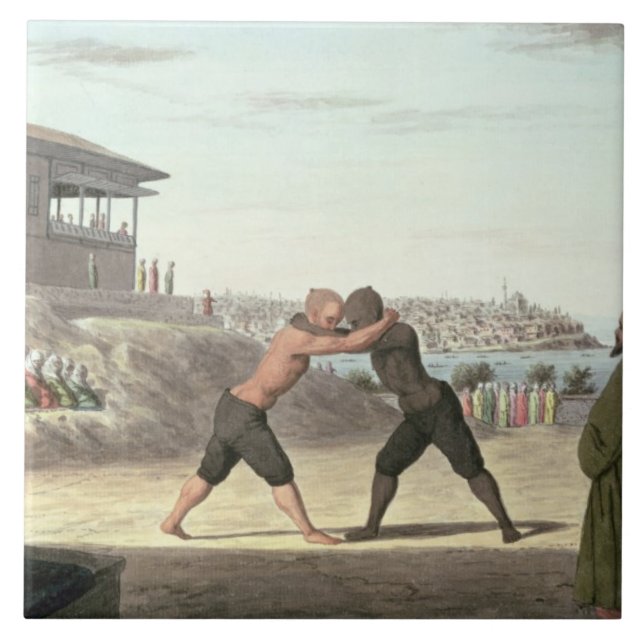 Wrestling Match, Constantinople (w/c on paper) Ceramic Tile (Front)