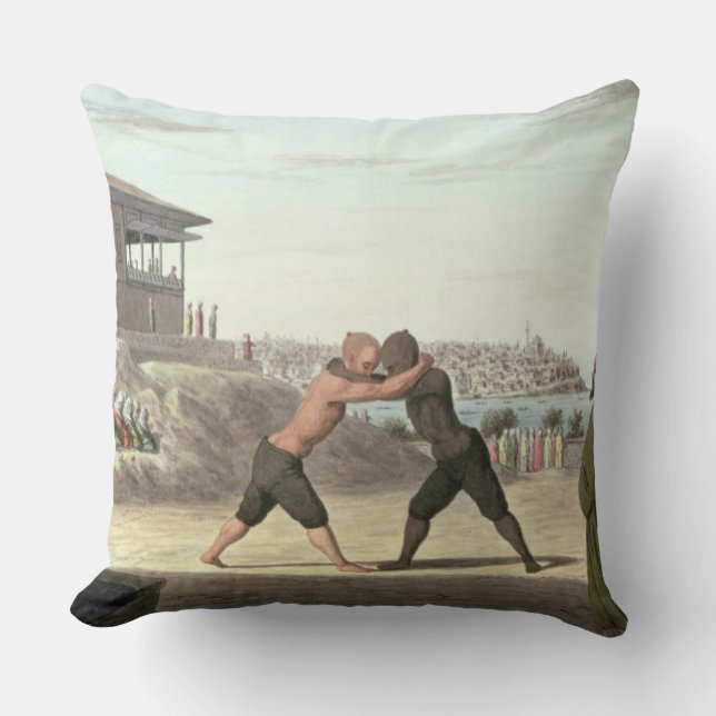 Wrestling Match, Constantinople (w/c on paper) Cushion (Front)
