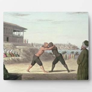 Wrestling Match, Constantinople (w/c on paper) Plaque