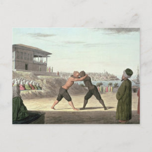 Wrestling Match, Constantinople (w/c on paper) Postcard