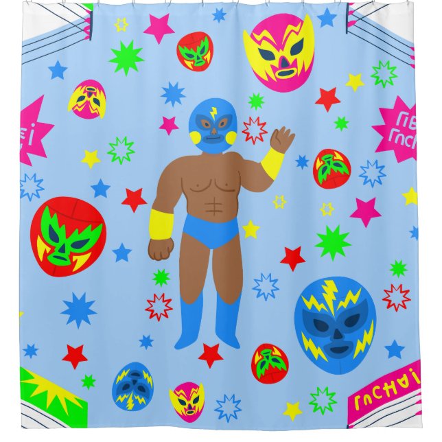 wrestling match lucha libre mask luchador wrestler shower curtain (Front)