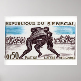 Wrestling Matchbox Art Print, Senegalese Vintage Poster