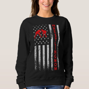 Wrestling Mum Wrestler Mama Vintage American Flag  Sweatshirt