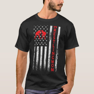 Wrestling Mum Wrestler Mama Vintage American Flag  T-Shirt