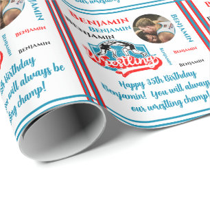 Wrestling Photo Name Age Birthday Wrapping Paper