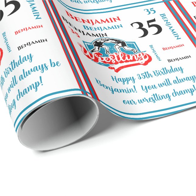 Wrestling Sentiment Name Age Birthday Wrapping Paper (Roll Corner)