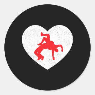 Wrestling Silhouette Valentine Heart Shape Lovers Classic Round Sticker