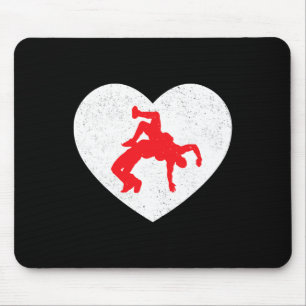 Wrestling Silhouette Valentine Heart Shape Lovers Mouse Pad