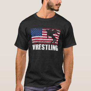 Wrestling Sport USA Retro American Flag Wrestler T-Shirt