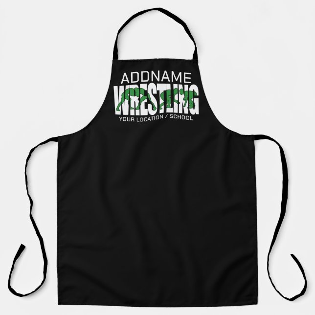 Wrestling Team ADD TEXT School Athlete Wrestler Apron (Front)