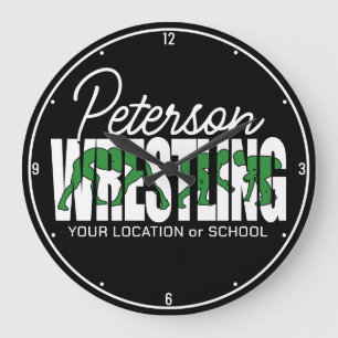 Wrestling Team ADD TEXT School Athlete Wrestler  Large Clock