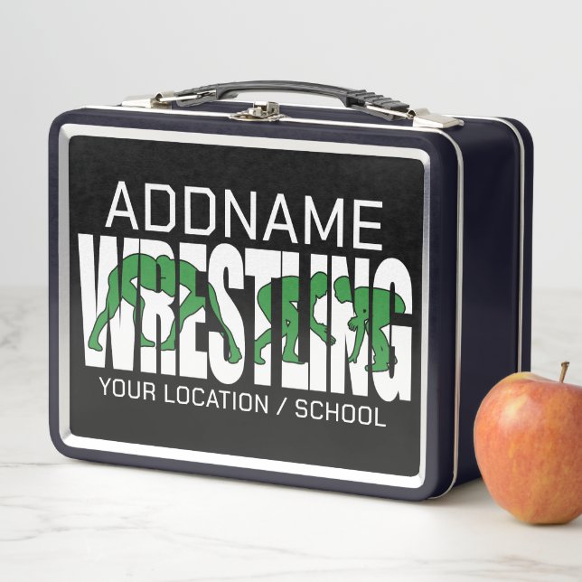 Wrestling Team ADD TEXT School Varsity Wrestler Metal Lunch Box (In Situ)