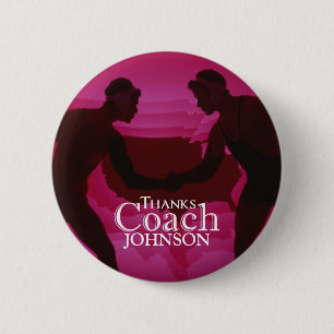 Wrestling Thanks Coach Silhouette Red 6 Cm Round Badge