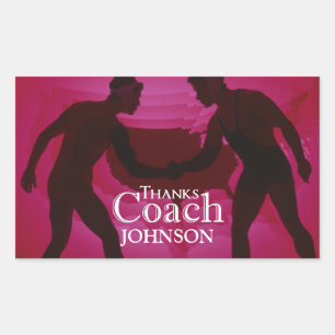 Wrestling Thanks Coach Silhouette Red Rectangular Sticker