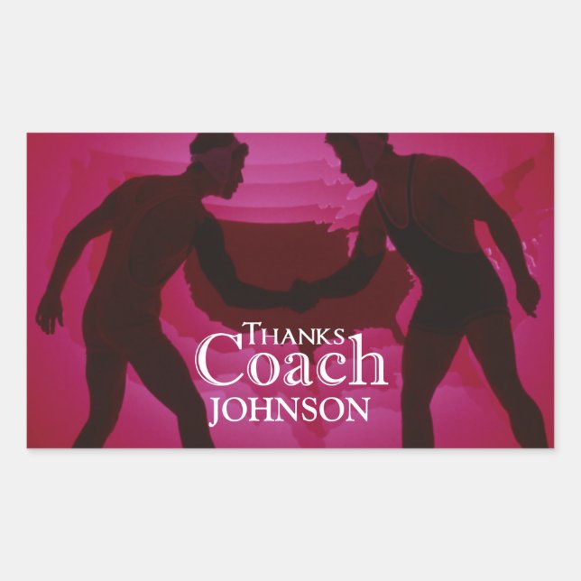 Wrestling Thanks Coach Silhouette Red Rectangular Sticker (Front)