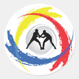 Wrestling Tricolor Emblem Classic Round Sticker
