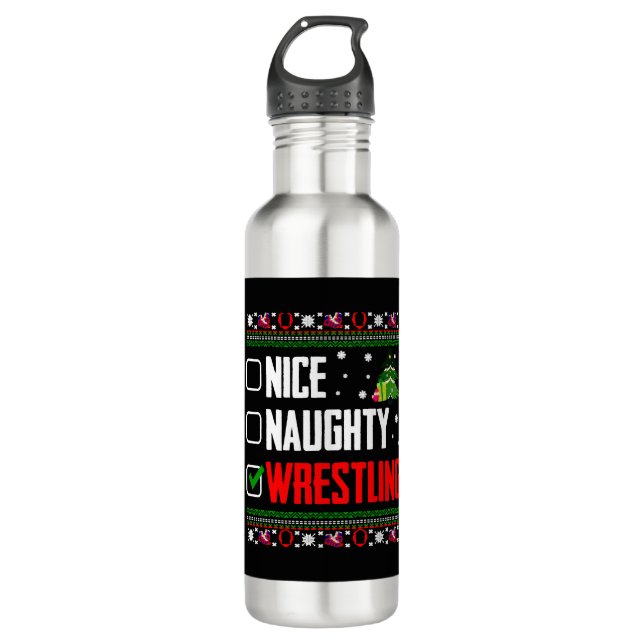 Wrestling Ugly Christmas 710 Ml Water Bottle (Front)