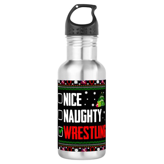 Wrestling Ugly Christmas 710 Ml Water Bottle (Front)