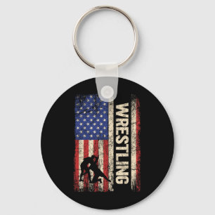 Wrestling Usa American Flag Shirt Wrestle 4th Of J Key Ring