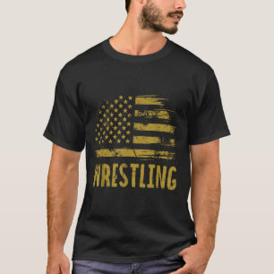 Wrestling Usa Flag Wrestler Patriotic Men Boys Kid T-Shirt