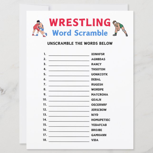 Wrestling Word Scramble Game (Front)