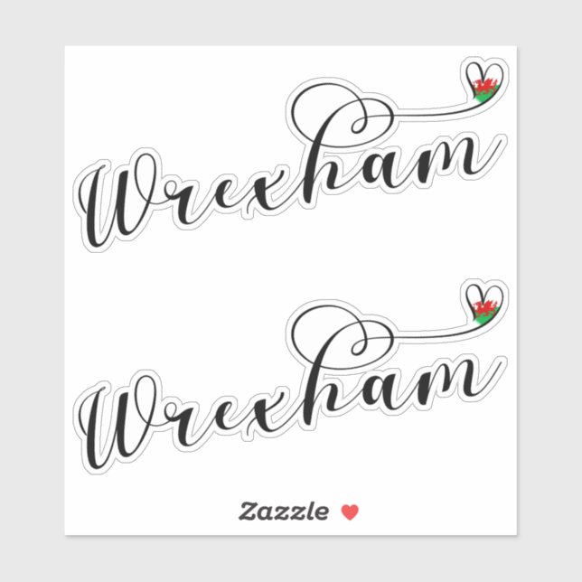 Wrexham Script Font, Welsh Flag In Heart (Sheet)