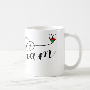 Wrexham Script Font, Welsh Flag In Heart Coffee Mug