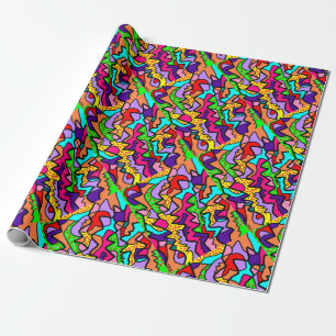 Wriggling colours of the rainbow and small dots wrapping paper