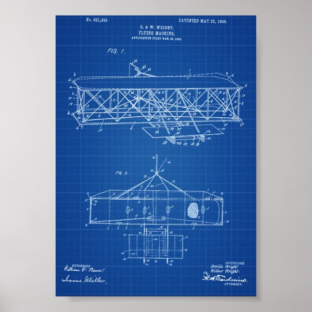 Wright Brothers Aeroplane Patent - Blueprint Poster (Front)