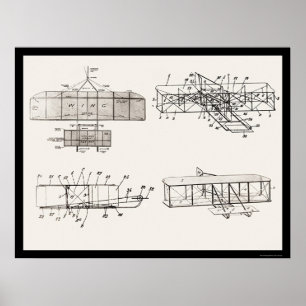 Wright Brothers Aeroplane Patent Plans 1908 Poster