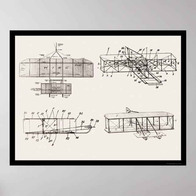 Wright Brothers Aeroplane Patent Plans 1908 Poster (Front)