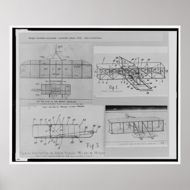 WRIGHT BROTHERS AIRPLANE PATENT DRAWINGS POSTER (Front)