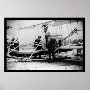 Wright Examines Canoe Attachment to Aeroplane 1909 Poster