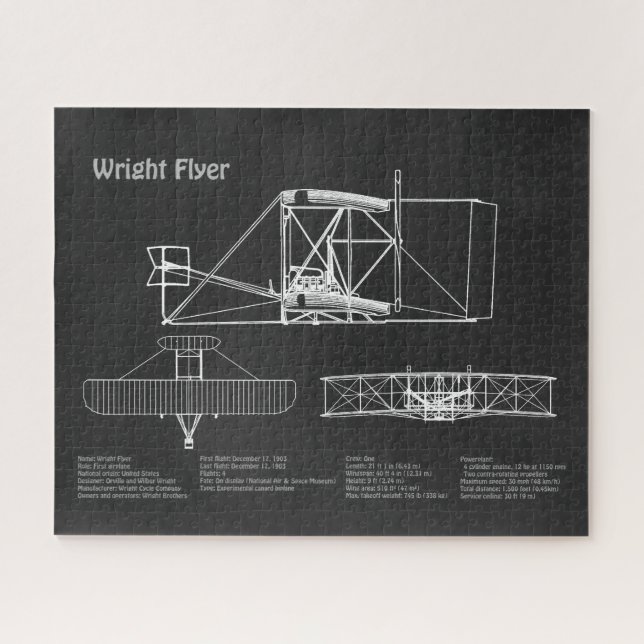 Wright Flyer- Aeroplane Blueprint Drawing Plans PD Jigsaw Puzzle (Horizontal)