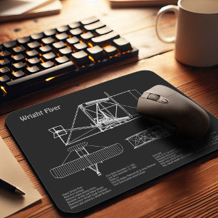 Wright Flyer- Aeroplane Blueprint Drawing Plans PD Mouse Pad