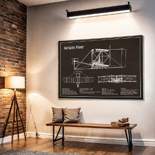 Wright Flyer- Aeroplane Blueprint Drawing Plans PD Poster