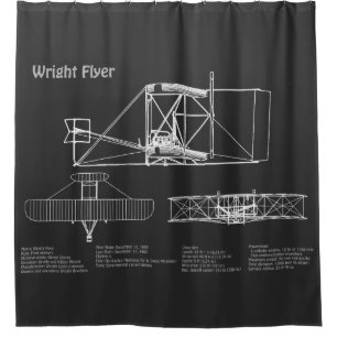 Wright Flyer- Aeroplane Blueprint Drawing Plans PD Shower Curtain