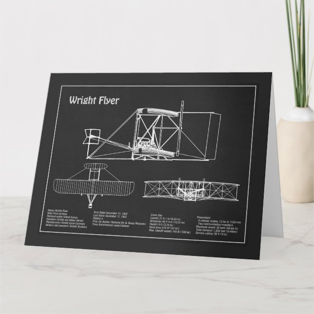 Wright Flyer- Aeroplane Blueprint Drawing Plans PD Thank You Card (Front)