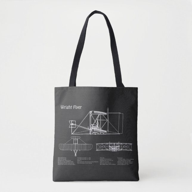 Wright Flyer- Aeroplane Blueprint Drawing Plans PD Tote Bag (Front)