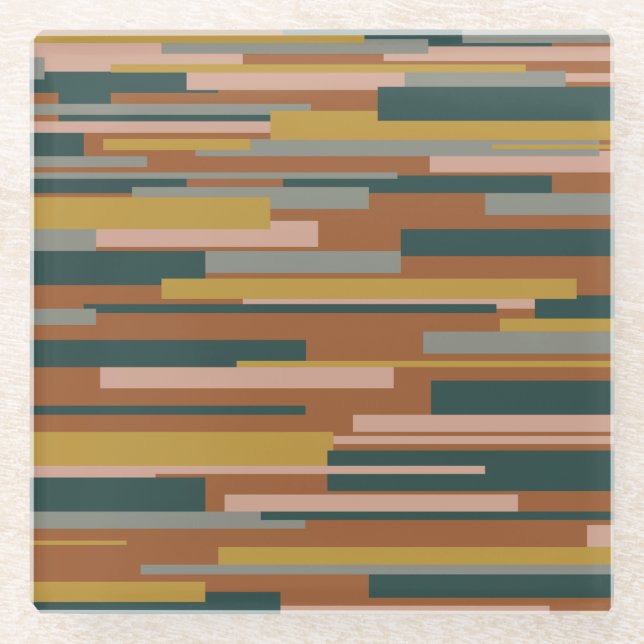 Wright Midcentury Modern Geometric Pattern Rust Glass Coaster (Front)