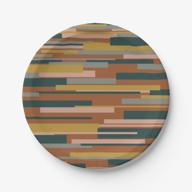 Wright Midcentury Modern Geometric Pattern Rust Paper Plate (Front)